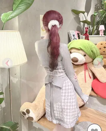 허니뮤우 백리본 x 깅엄하트 앙상블 원피스