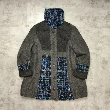 트위드 절개 BELLEFORLE 코트 여성용 울 혼방 롱 L