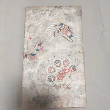 미사용. 플라티나 직조. 후쿠로 오비 학과 꽃 디자인 실크제