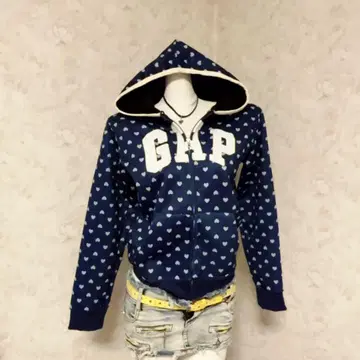 헤이세이 갸루 Y2K 네이비 하트 무늬 후드티