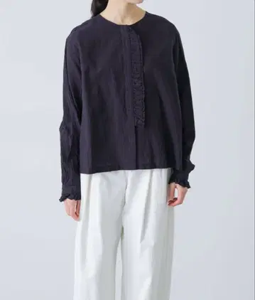 카구레 코튼 린넨 프릴 블라우스