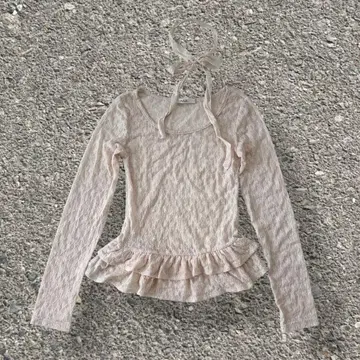 프릴 레이스 블라우스 옅은 핑크 머플러 포함 발레코어 한국 새상품급