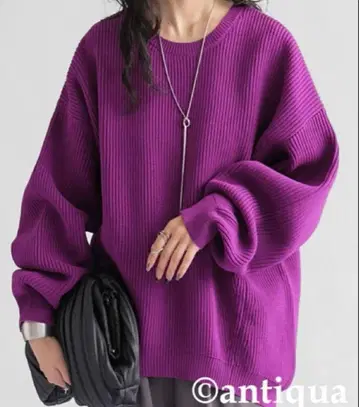 [ 안티카 ] 사이즈 F 스펀지 니트 퍼플 보라색 상의 antiqua