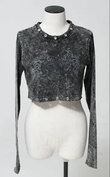 REFLEM 아일렛 크롭 기장 긴팔 티셔츠 그레이