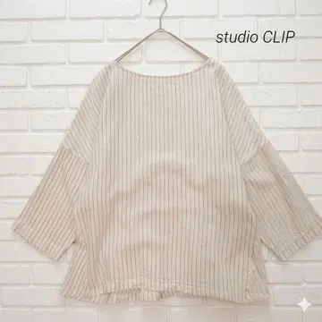 studio CLIP 스튜디오 클립 가는 스트라이프 백 개더 블라우스 F