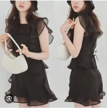 SNIDEL 오간 프릴 블라우스 오간 프릴 스커트 쇼팬츠 셋업