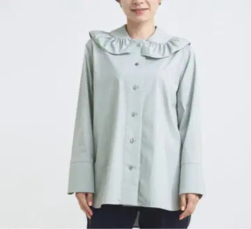 yori 프릴 칼라 셔츠 블라우스 블루 그레이 긴팔 셔츠