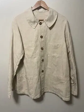 1930-40년대 프랑스 린넨 워크 자켓 4개 포켓 큰 옷깃