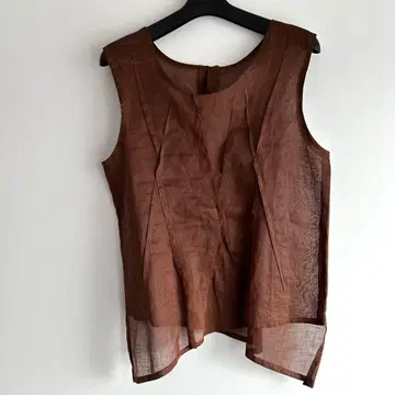 감즙 염색 린넨 브라운 슬리브리스 상의