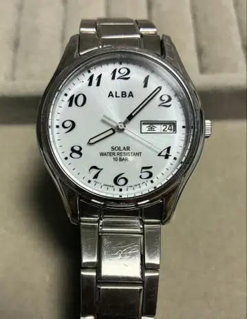 ALBA 솔라 손목시계 화이트 다이얼 10 BAR