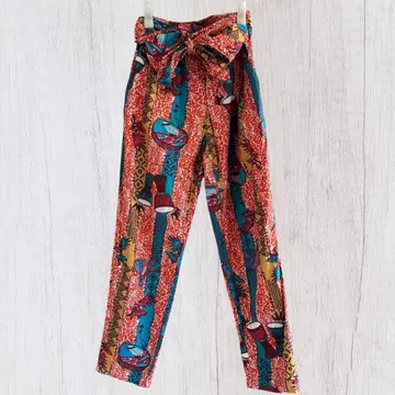 새상품급 티티카카 잠베 패턴 아프리칸 프린트 리본 벨트 포함 팬츠 인도산