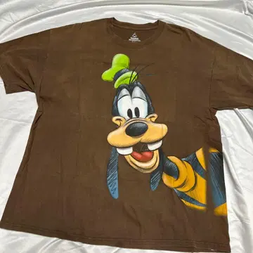 헤인즈제 [ 2XL ] 디즈니 월드/구피 빼꼼 T셔츠 브라운