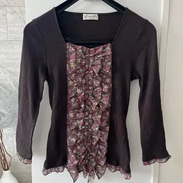 Aylesbury 프릴 프린지 긴팔 상의 꽃무늬 히메 스타일 모리걸