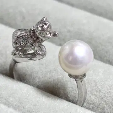 고양이 반지 실버 은 담수 펄 진주 프리 사이즈