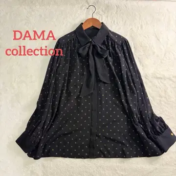 다마 컬렉션 보타이 블라우스 골드 버튼 라메 별 패턴 빅 사이즈 13