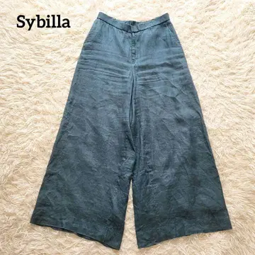 [새상품급] 시빌라 린넨 100% 와이드 팬츠 그린 M 이토킨