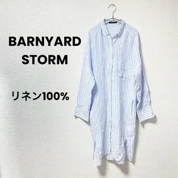 새상품급 밴야드 스톰 린넨 셔츠 원피스 워셔블 M 스트라이프 린넨