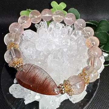 레드 루틸과 레드 사게 공생 핑크 사게니틱 쿼츠 팔찌