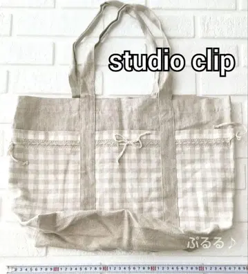studio clip 깅엄 체크 린넨 토트백