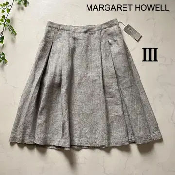 새상품 마가렛호웰 린넨 턱 스커트 3 글렌체크 그레이