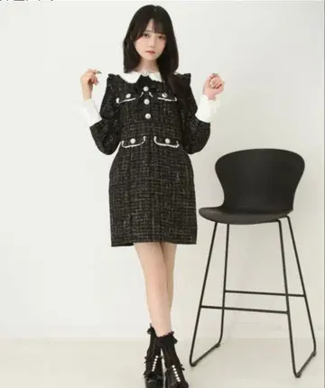 DearMyLove 라메 트위드 리본 타이 원피스