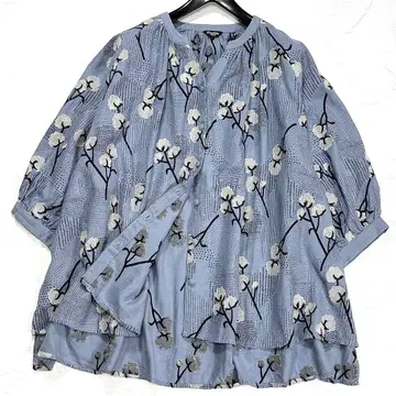 마블슈드 사시코튼 자수 튜닉 블라우스 린넨 혼방 개더