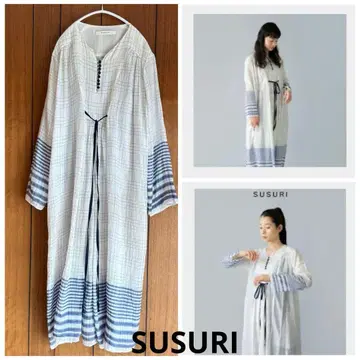 susuri 스스리 실크 코튼 셔츠 원피스/네이비 x 화이트