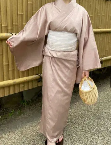 라스트 1점 GRL 유카타 기모노 세트 핑크 새틴 완판템