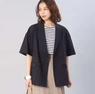 UNTITLED 린넨 혼방 더블 브레스트 자켓 빅 사이즈 블랙