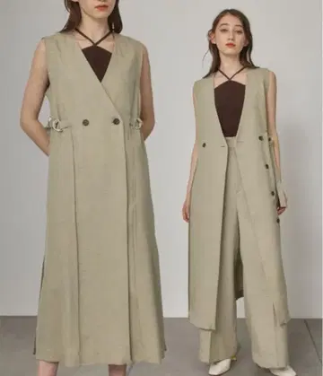 린넨라이크 2way 베스트 원피스 베이지