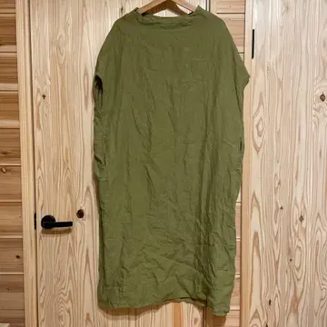 SO 린넨 100% 드롭 숄더 원피스 반팔 우구이스 린넨