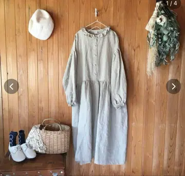 utaseisakusyo 핸드메이드 린넨 쁘띠 프릴 원피스 꾀꼬리색