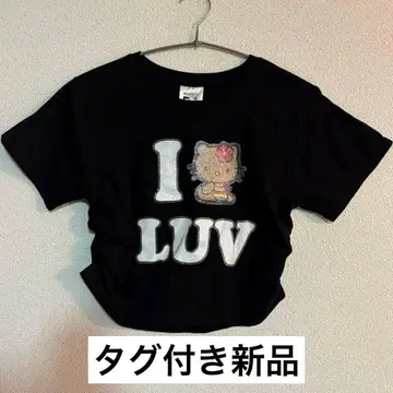 헬로키티 x SPINNS 사이드 밴딩 숏 T셔츠 블랙 50주년 기념