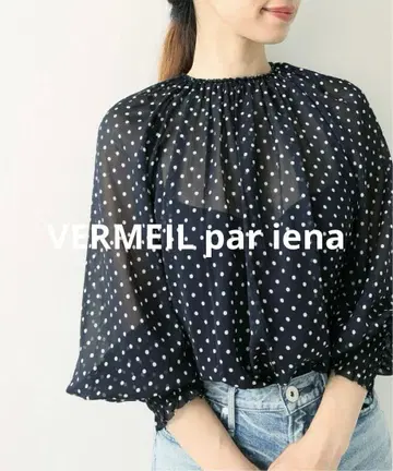 VERMEIL par iena 오지야 양류 도트 셔링 커프스 블라우스