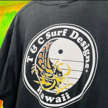 XL 90s T&C 싱글 스티치 서프 블랙 음양 티셔츠