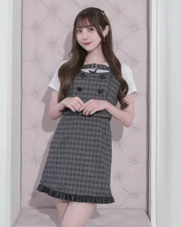 pium 피움 가죽 프릴 벨트 JSK 블랙 체크