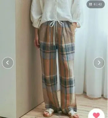 린넨 체크 이지 팬츠