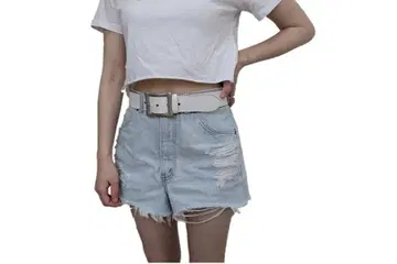 도치기 가죽 벨트 (화이트) 니켈 바렐 도금 버클 40mm 폭 통가죽