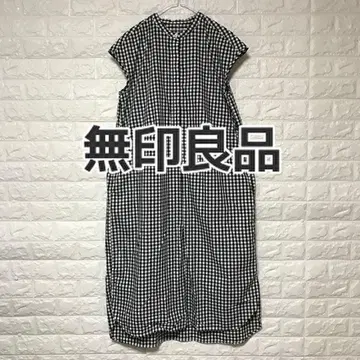 무인양품 새상품급 체크 롱 원피스 코튼 면 모리걸 M