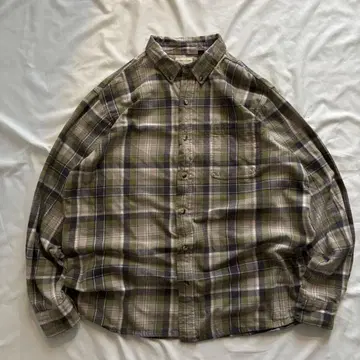 00s 빈티지 체크 BD 셔츠 카키 XL 아메카지 캐주얼