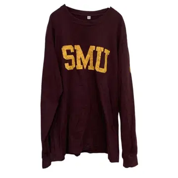 유니클로 SMU 로고 긴팔 티셔츠 남성용 M 팥색 빅 루즈 구제 의류