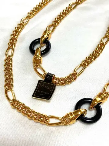 [택 포함 새상품] MONET 오닉스 롱 체인 목걸이 빈티지
