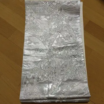 럭셔리 플라티나 본 은박 이중 구백금 육통 순수 실크 포멀 후쿠로 오비