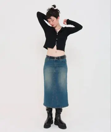 tinajojun S 사이즈 데님 타이트 스커트 블루