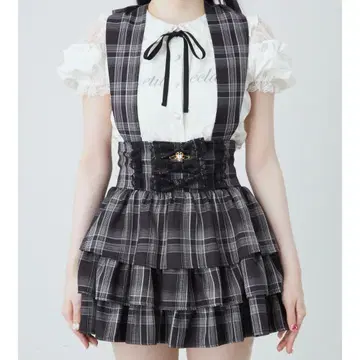 Ank Rouge 홀터넥 티어드 치마바지 체크