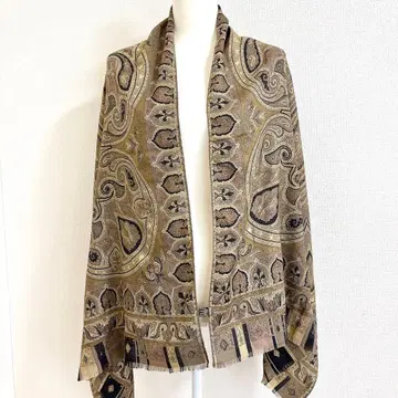 ETRO 에트로 페이즐리 무늬 대형 스카프 스톨 울 실크 브라운