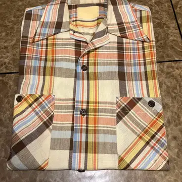 오픈 카라 셔츠 체크 코튼 60s 70s 빈티지풍 배색 반팔