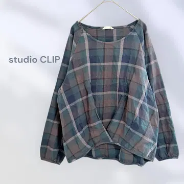studio CLIP 클립 노카라 브라운 체크 무늬 셔츠 봄/가을
