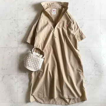 새상품급 단톤 반팔 셔츠 원피스 베이지