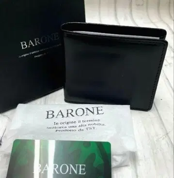 BARONE 이단 접이식 지갑 블랙 천연 가죽 남성용 미사용급 박스 포함